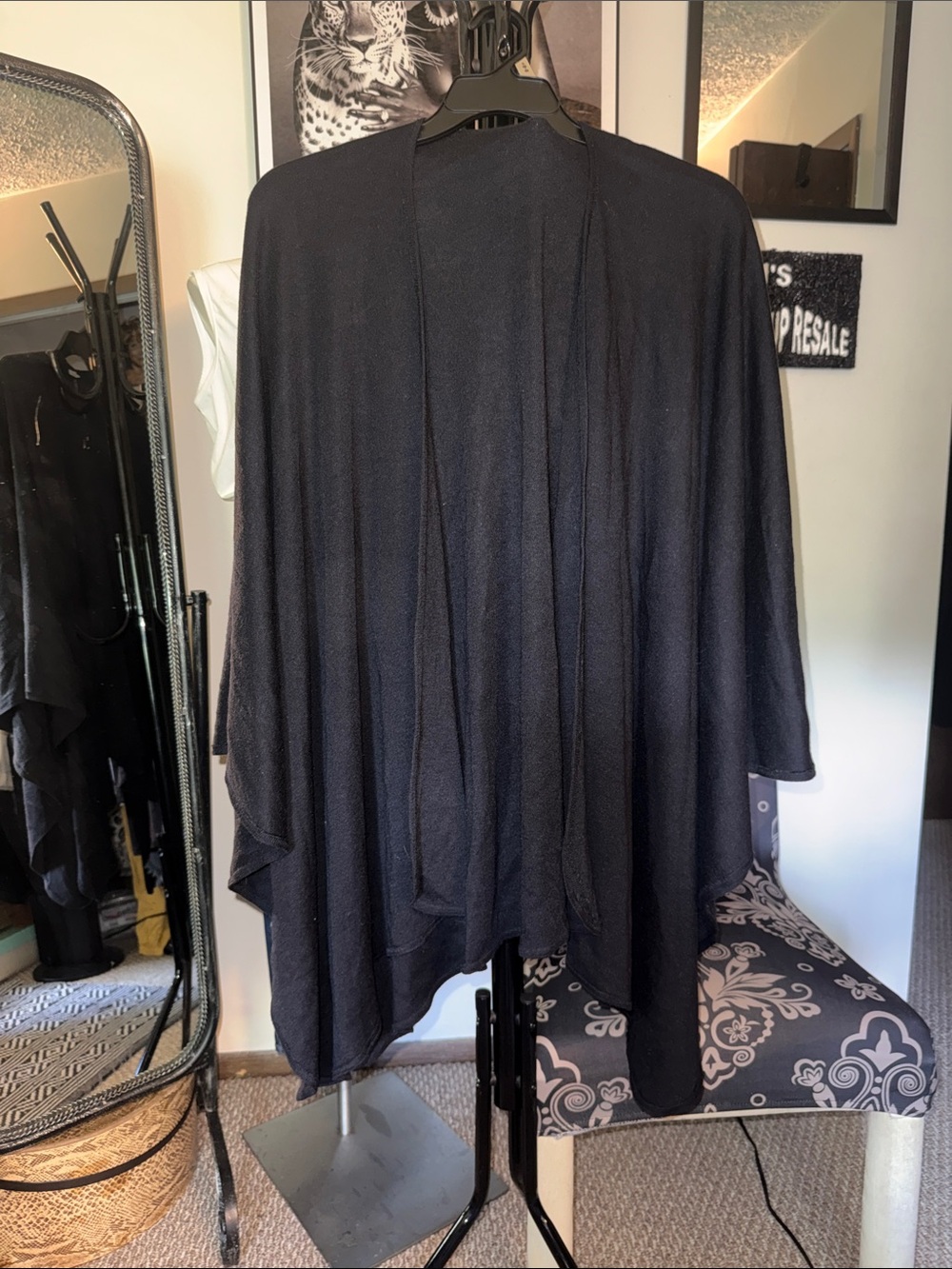 Women's Black Open Front Draped Cardigan - Classic Layering Top